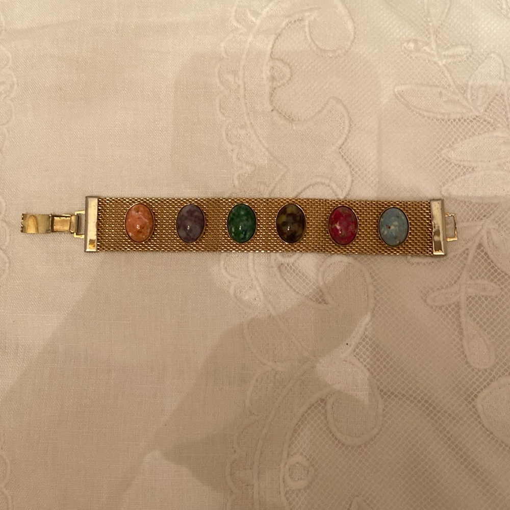Vintage midcentury stone mesh bracelet-Sarah Coventry